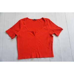 Zara Women's Red Ribbed Crop Top Shirt - Size XL